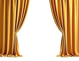 Open golden velvet curtain isolated on with background