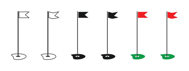 golf flag design set, outline, solid black and colored, editable vector eps 10.