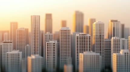 Obraz premium Majestic skyscrapers with distinctive angled roofs and terraces forming a captivating city skyline showcasing the dynamism and progress of the modern urban landscape