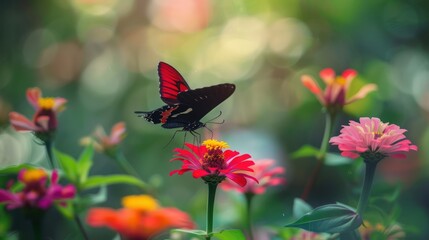 Fototapeta premium Butterfly on a Flower in a Garden