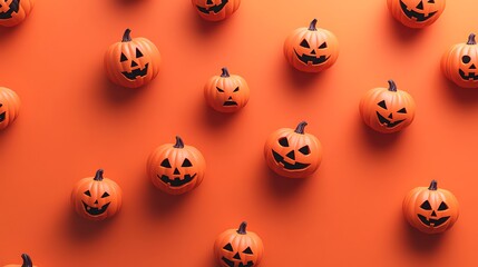 Naklejka premium Halloween foreboding orange background adorned with simple jack-o�-lanterns