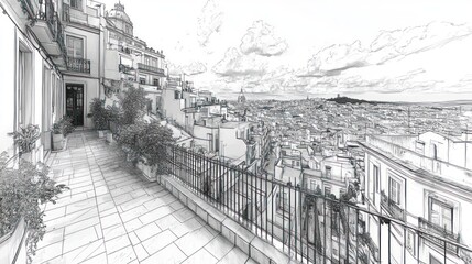 Naklejka premium A View from a Rooftop Balcony Overlooking a Cityscape