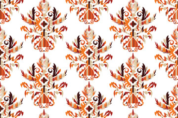 Hand draw African Ikat floral paisley embroidery.geometric ethnic oriental seamless pattern traditional.great for textiles, banners, wallpapers, wrapping vector design.