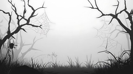 Halloween misty gray vector background featuring simple spiderwebs