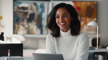 Fototapeta premium The Smiling Woman with Laptop