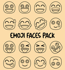 Emoji Emoticon Face Expressions Outline Vector Set 