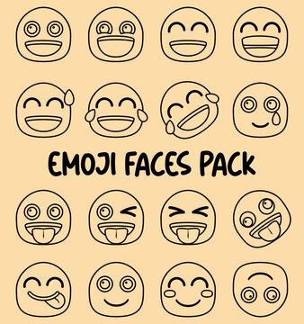 Emoji Emoticon Face Expressions Outline Vector Set 