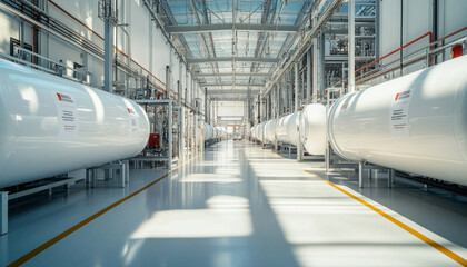 Obraz premium Industrial plant manufacturing storing chemicals in large tanks