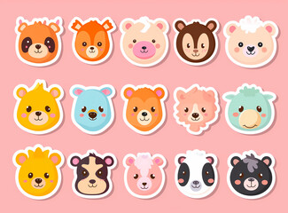 Obraz premium Cute illustrated animal faces on a playful pink background perfect for children's decor