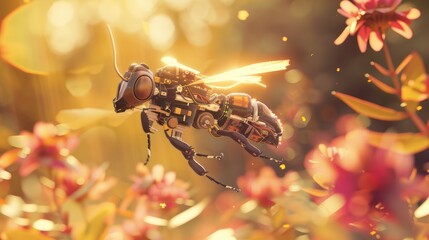 Naklejka premium Mechanical Bee in Flight
