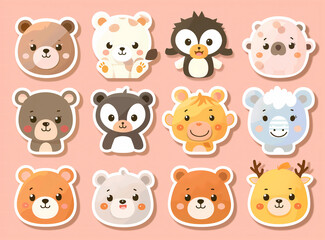 Adorable collection of cute animal stickers featuring bears, penguins, and more