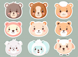 Obraz premium Cute cartoon animals' faces in pastel colors celebrating friendship and fun moments