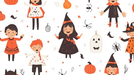 Fototapeta premium Halloween joyful celebration patterns featuring children in costumes