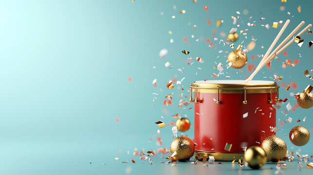 Festive celebration with traditional red drum and golden decorations capturing the spirit of joy and cultural richness