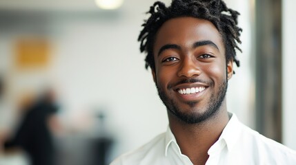 Fototapeta premium Smiling Young Man in Bright Professional Environment
