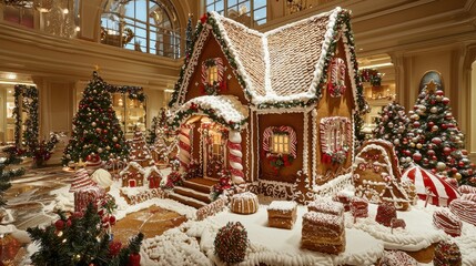 Fototapeta premium Cozy Gingerbread House Surrounded by Christmas Joy