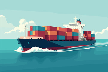 Cargo Ship Transporting Colorful Containers Across the Ocean