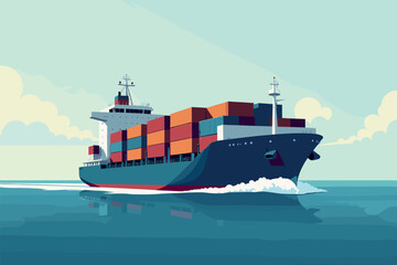 Cargo Ship Transporting Colorful Containers Across the Ocean