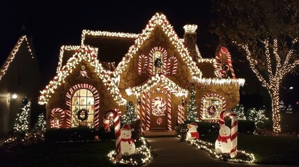 Fototapeta premium Whimsical Gingerbread House with Twinkling Lights
