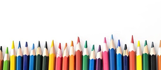 Back to school concept with colorful drawing pencils on white background children s creativity featuring copy space image