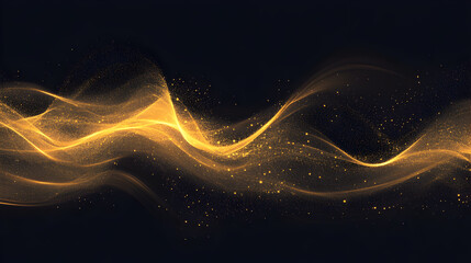 Fototapeta premium Abstract golden wave with glowing particles on a black background.