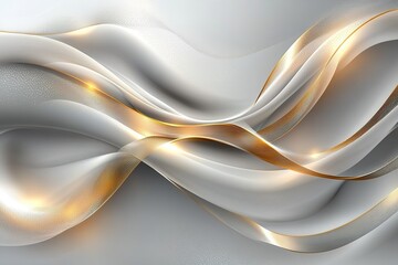 Abstract white and gold wavy background with glowing lines. (1)