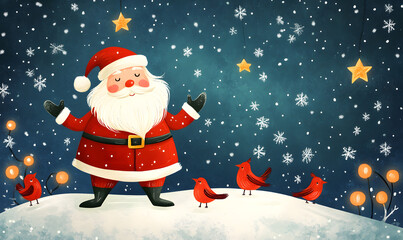 Naklejka premium Joyful Christmas and New Year Collection: Santa, Festive Animals, Whimsical Decorations, Cozy Holiday Scenes, and Playful Winter Elements on White Background