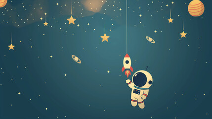 An astronaut playfully reaches for a rocket among twinkling stars in a cosmic adventure © ViChe Foto&AI