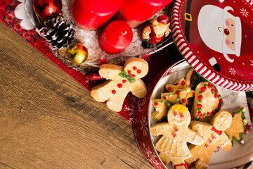 Christmas decoration with Christmas cookies, copy space