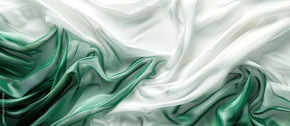 Wall mural abstract white and green fabric background with a designated area for designs in the form of a copy 