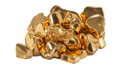 High-Quality PNG Pile of shiny gold nuggets Isolated on White Background – High Resolution
