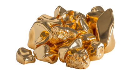 High-Quality PNG Pile of shiny gold nuggets Isolated on White Background – High Resolution