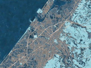 Painterly Style City Map of Kanazawa, Japan in a Blue Color Scheme.