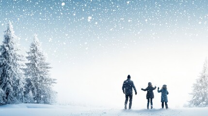 Fototapeta premium Family enjoying a snowball fight in a winter wonderland, pure joy, snowcapped trees all around