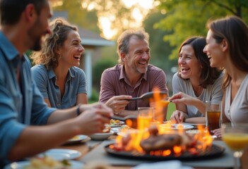 Multi-generational family enjoying a cozy backyard barbecue