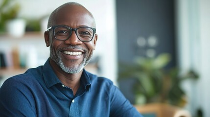Happy Middle-aged Man with Glasses in Bright Space