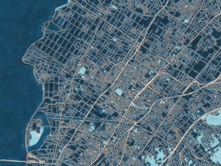 Painterly Style City Map of Kusatsu, Japan in a Blue Color Scheme.