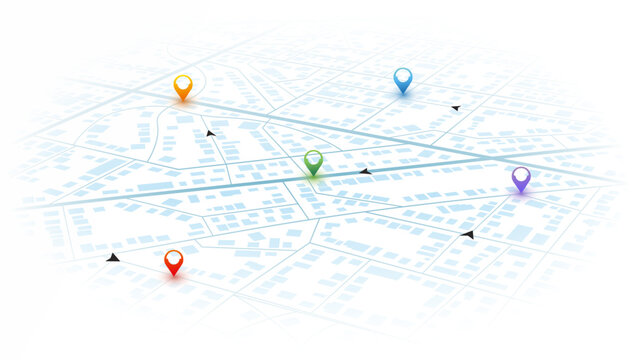 Isometric Gps map navigation to own pin. City top view. Abstract transportation background. Track navigation pins on street maps, position pin. Vector illustration