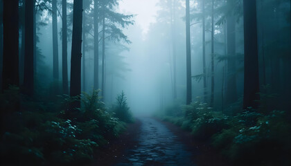Fototapeta premium smog fog in forest night