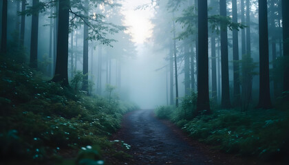 Obraz premium smog fog in forest night