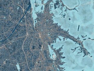 Painterly Style City Map of Matsumoto, Japan in a Blue Color Scheme.