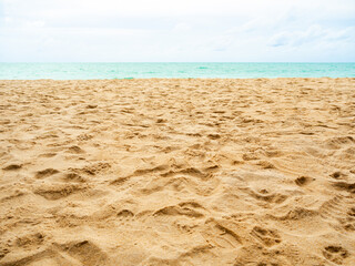 Summer background nature travel Sand beach ocean texture surface blue sea and horizon nature tropical, beauty view landscape shore island cloud clear sky light day card holidays tourism Vacation.