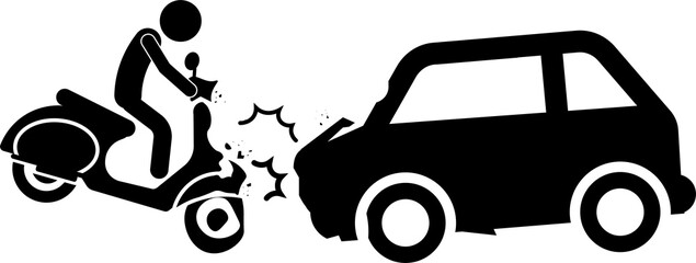 Isolated pictogram car and bike collision, vehicle crash, road accident