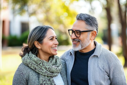 Latino Couple Discussing Early Retirement Plans Outdoors - Powered by Adobe