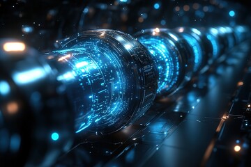 Futuristic blue glowing technology tubes.