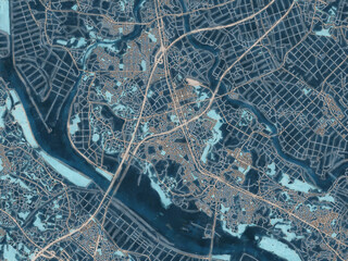 Painterly Style City Map of Moriya, Japan in a Blue Color Scheme.