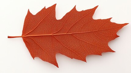 Red-orange maple leaf illustration, bold autumn tones, detailed veins and natural imperfections, clean and isolated on white, vibrant and striking