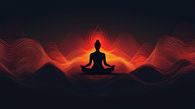 chakra sound wave abstract silhouette lotus Buddha silhouette in calming red tones