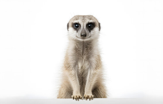 recommend clip art: A cute meerkat standing alert and looking up in a white background, showcasing its watchful nature and small size