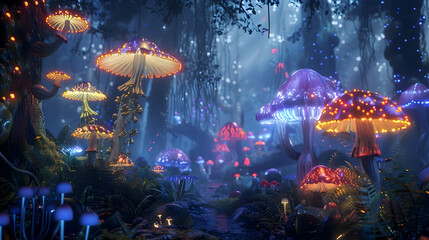 Enchanted Forest with Luminous Mushrooms